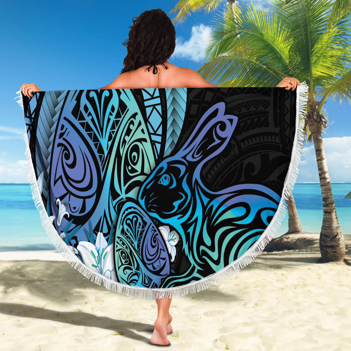 Kia Orana Cook Islands Stranddecke Kuki Airani Tattoo-Muster mit Meeresschildkröte LT14