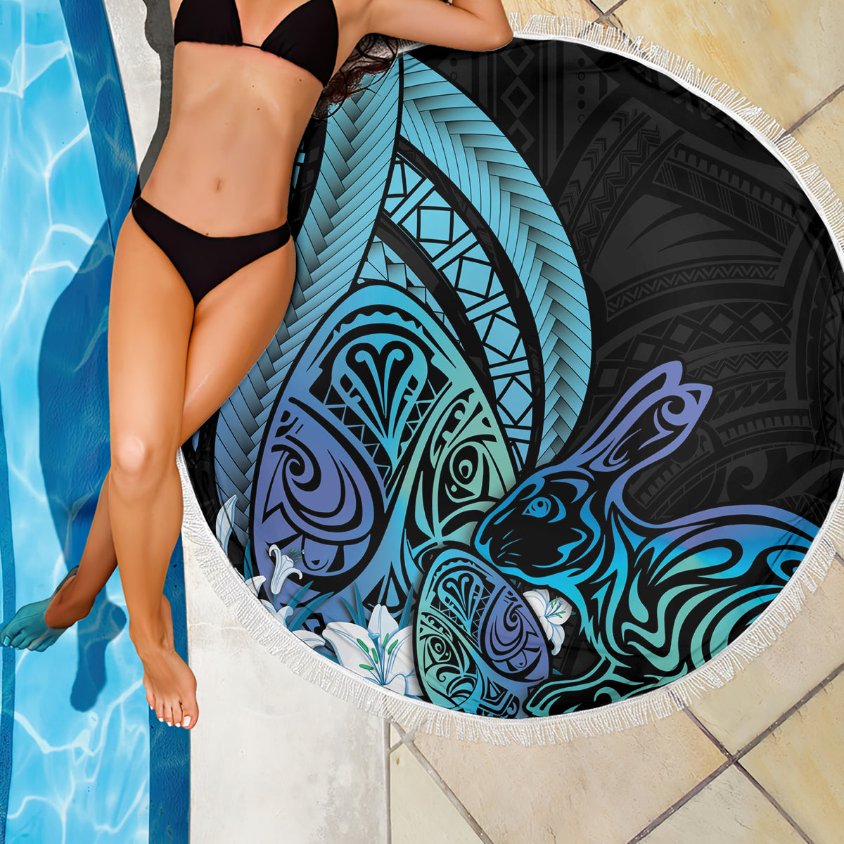 Kia Orana Cook Islands Stranddecke Kuki Airani Tattoo-Muster mit Meeresschildkröte LT14