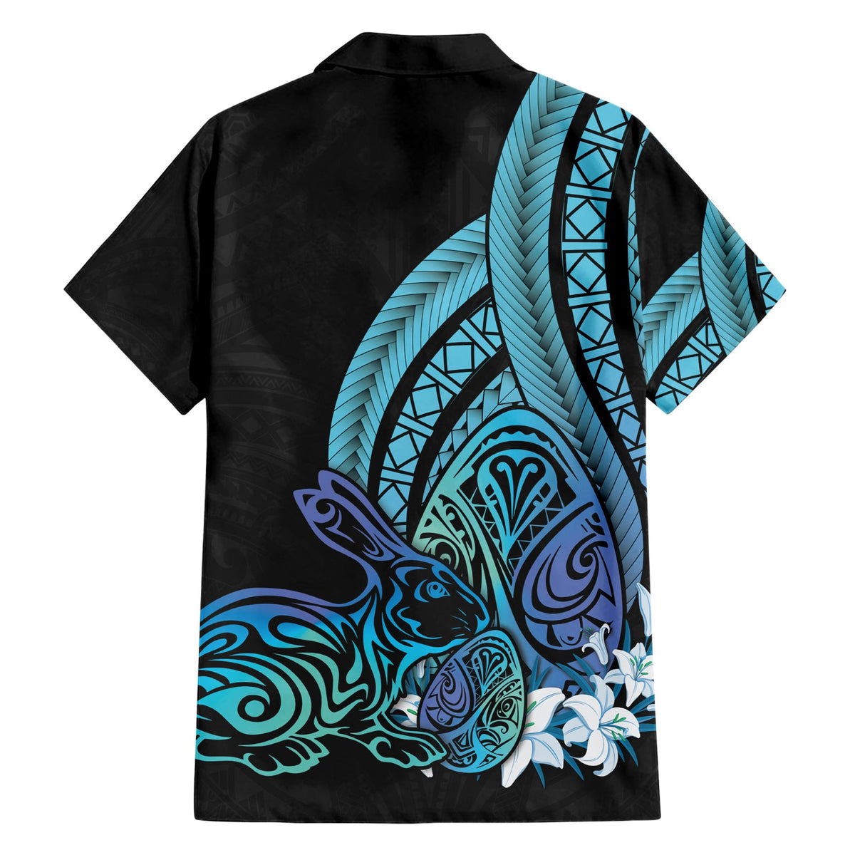 Türkis Polynesien Ostern Tag Hawaiian Shirt Eier mit Hase Polynesisches Muster LT14