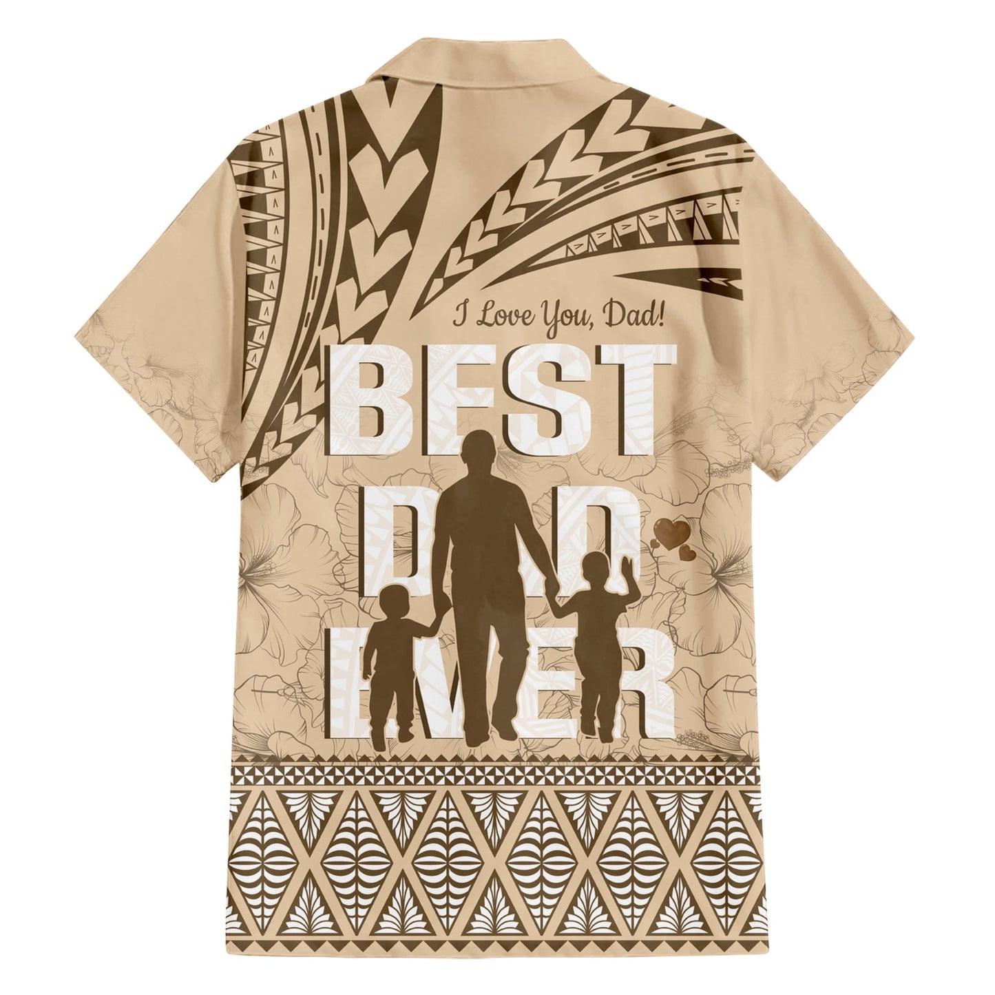 Tonga Hawaiihemd zum Vatertag, „Best Dad Ever“, Tonga-Ngatu-Muster – Beige LT14