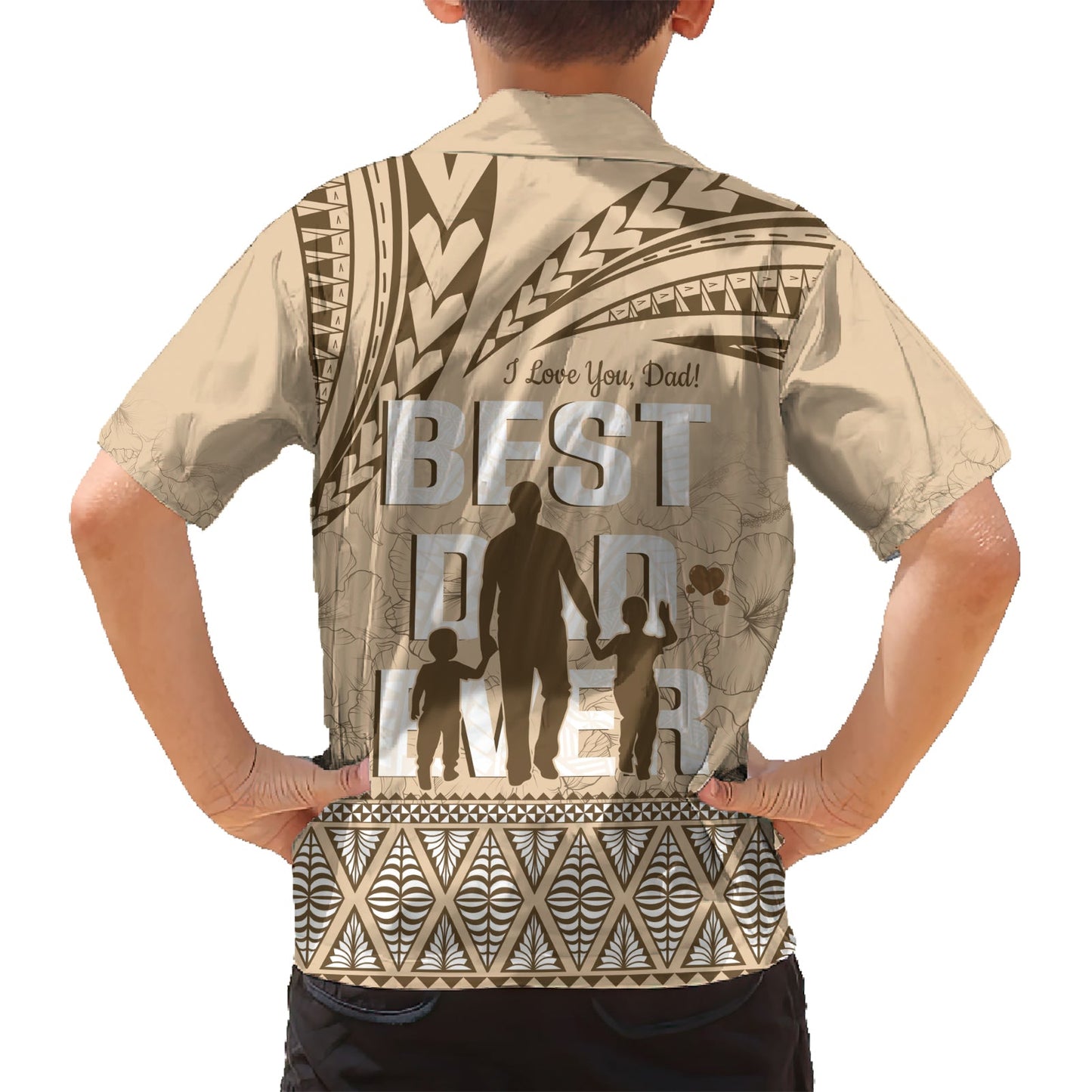 Tonga Hawaiihemd zum Vatertag, „Best Dad Ever“, Tonga-Ngatu-Muster – Beige LT14