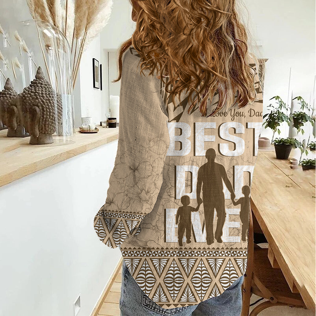 Tonga Vatertag Damen Freizeithemd Best Dad Ever Tonga Ngatu Muster - Beige LT14