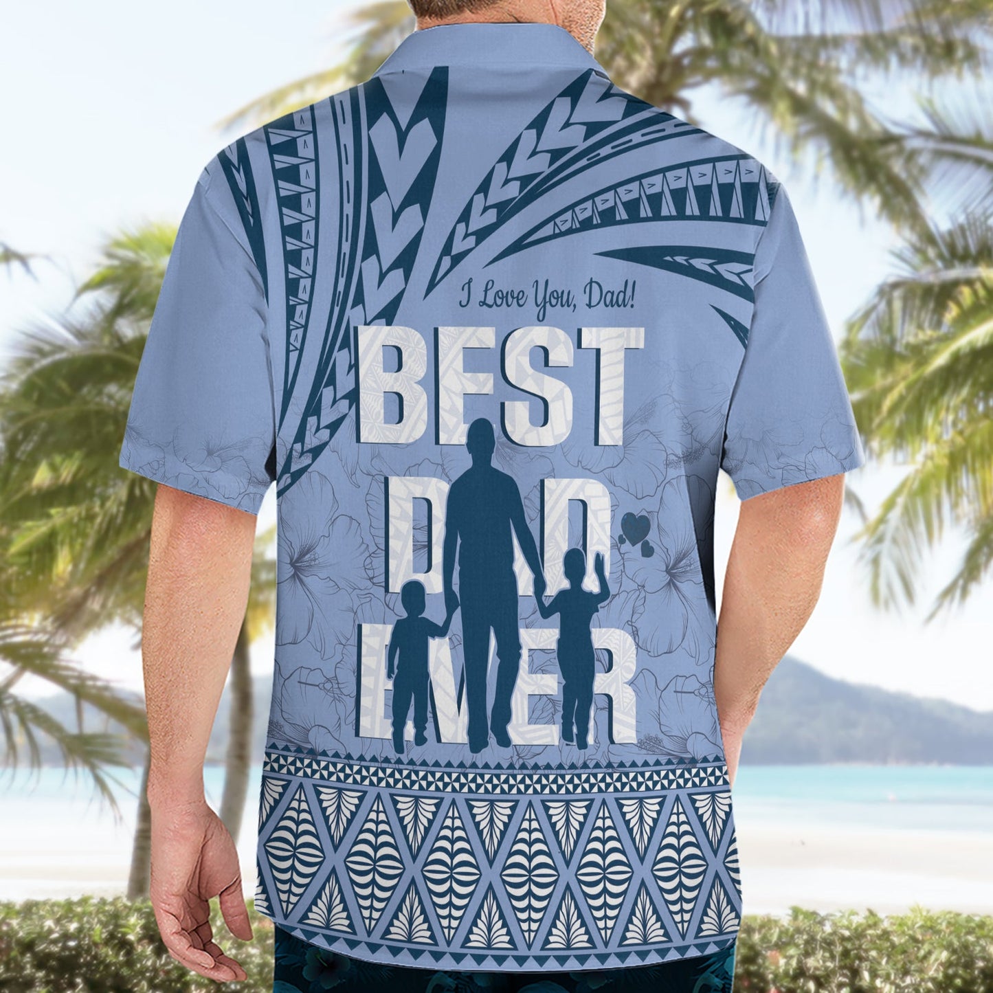Tonga Vatertag Hawaiihemd Best Dad Ever Tonga Ngatu Muster - Blau LT14