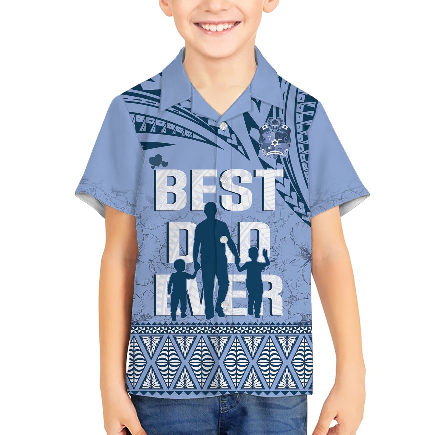 Tonga Vatertag Hawaiihemd Best Dad Ever Tonga Ngatu Muster - Blau LT14