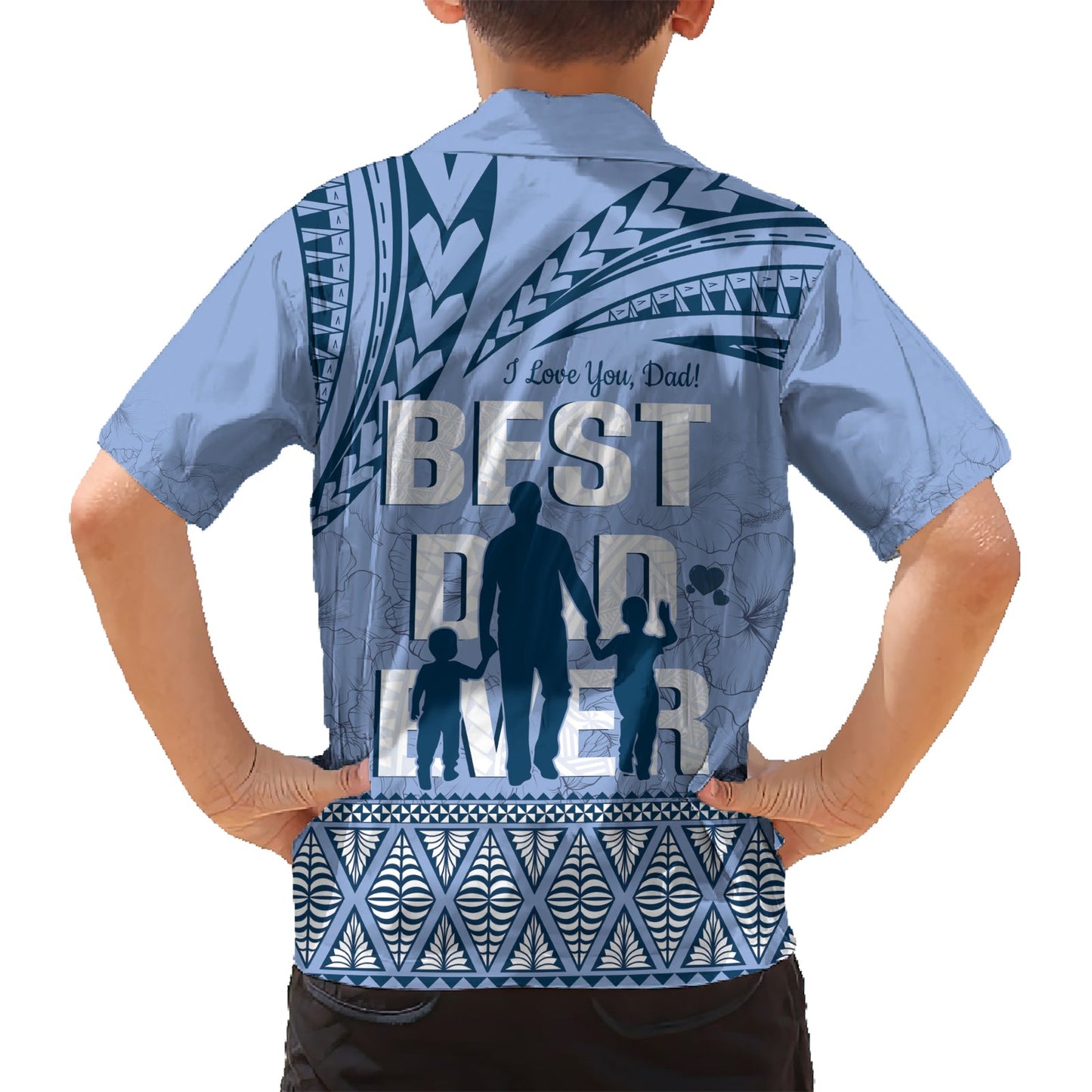 Tonga Vatertag Hawaiihemd Best Dad Ever Tonga Ngatu Muster - Blau LT14
