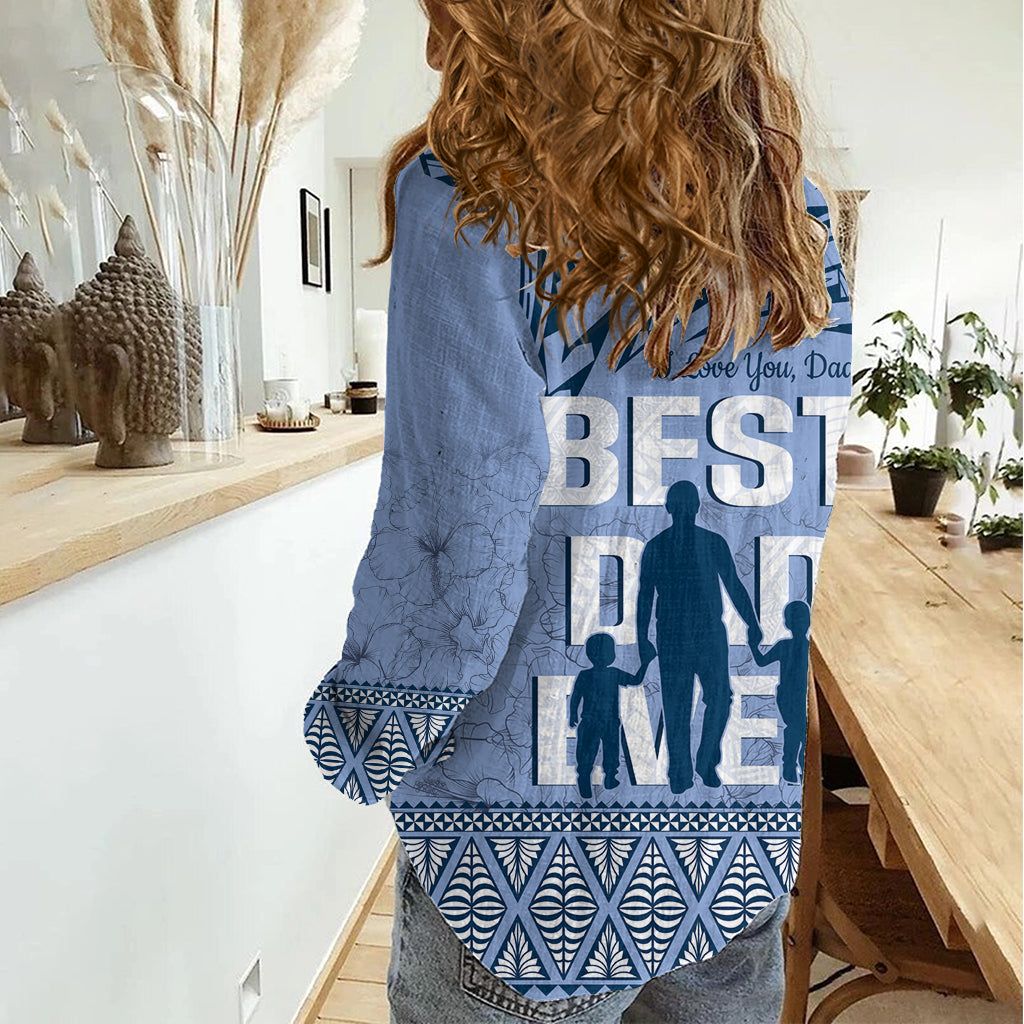 Tonga Vatertag Damen Freizeithemd Best Dad Ever Tonga Ngatu Muster - Blau LT14