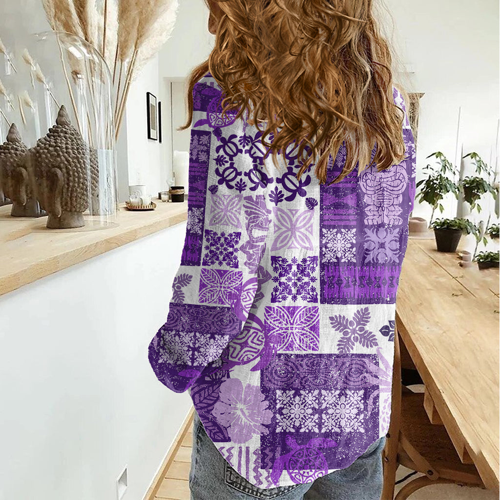Hawaiian Quilt Frauen Casual Shirt Tiki Tropical Retro Lila Version LT14
