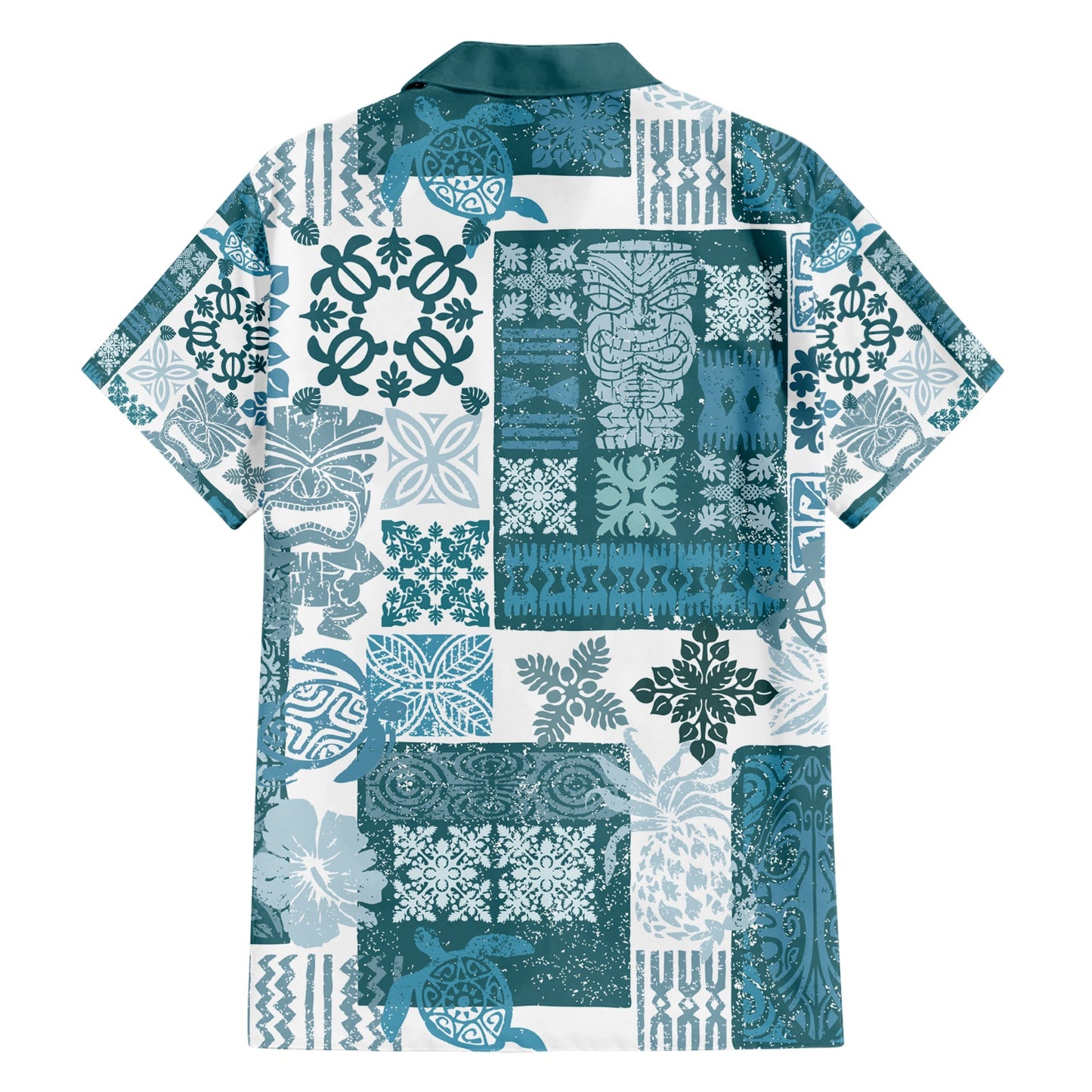 Hawaiian Quilt Hawaiihemd Tiki Tropical Retro Dunkel Cyan Version LT14