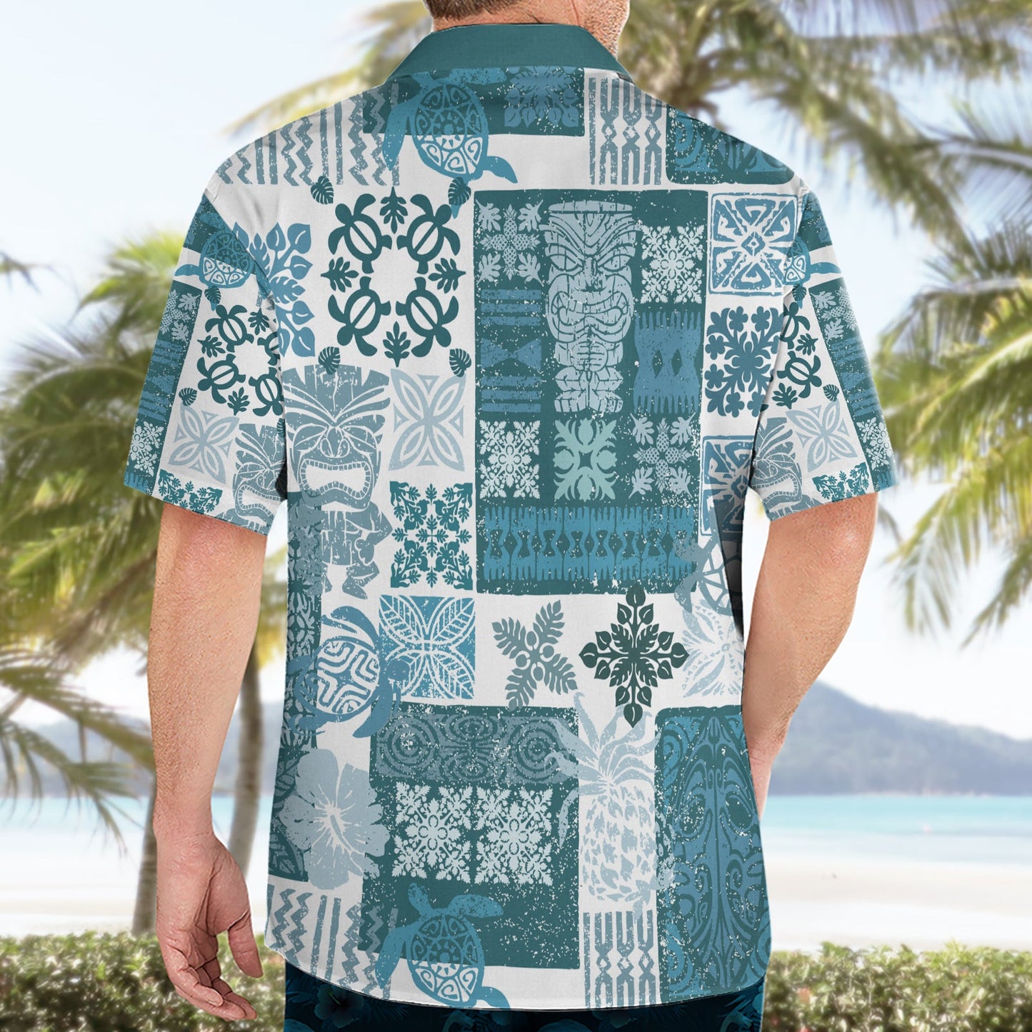 Hawaiian Quilt Hawaiihemd Tiki Tropical Retro Dunkel Cyan Version LT14