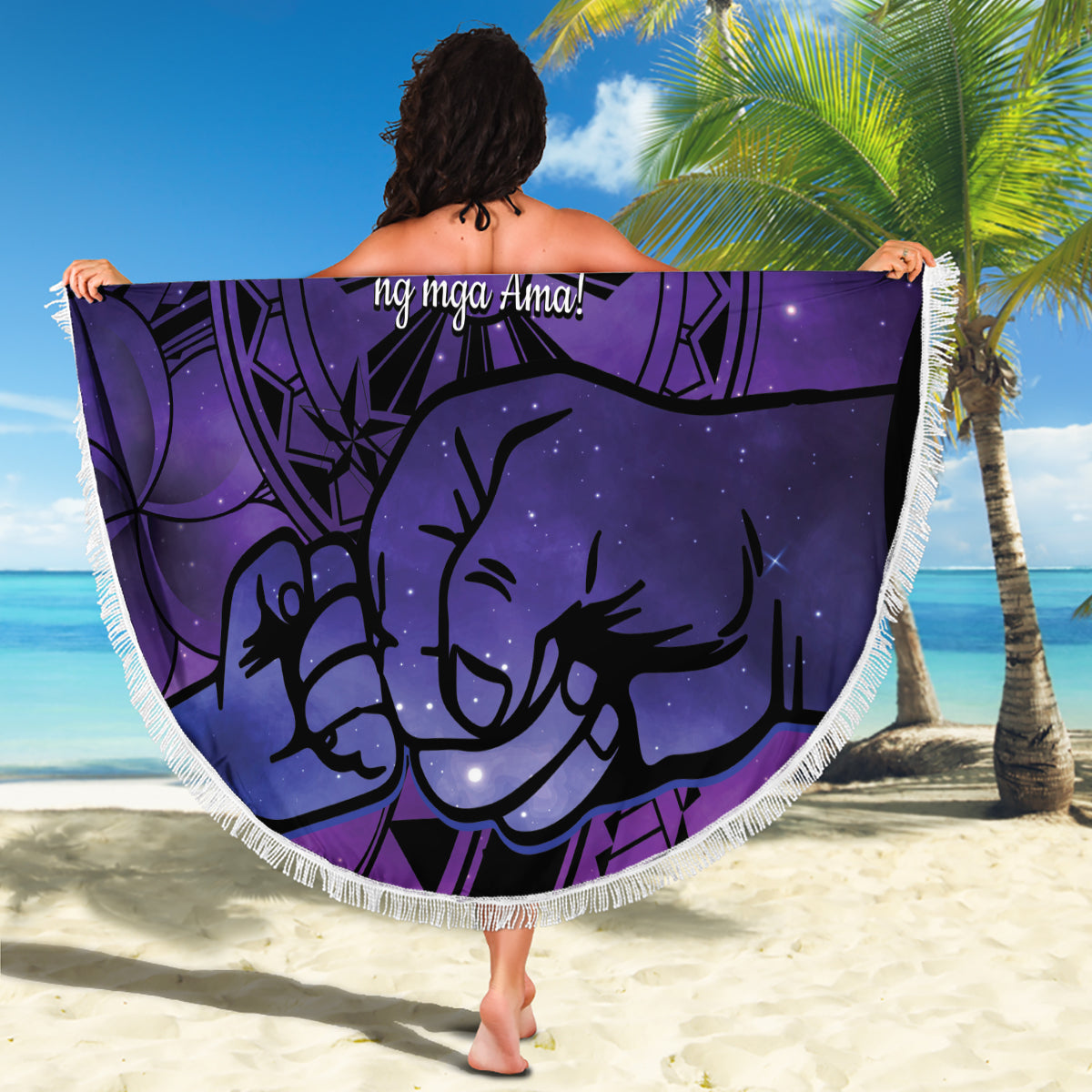 Bula Fiji Tagimaucia Mix Plumeria Masi Tapa Stranddecke Schwarz LT7