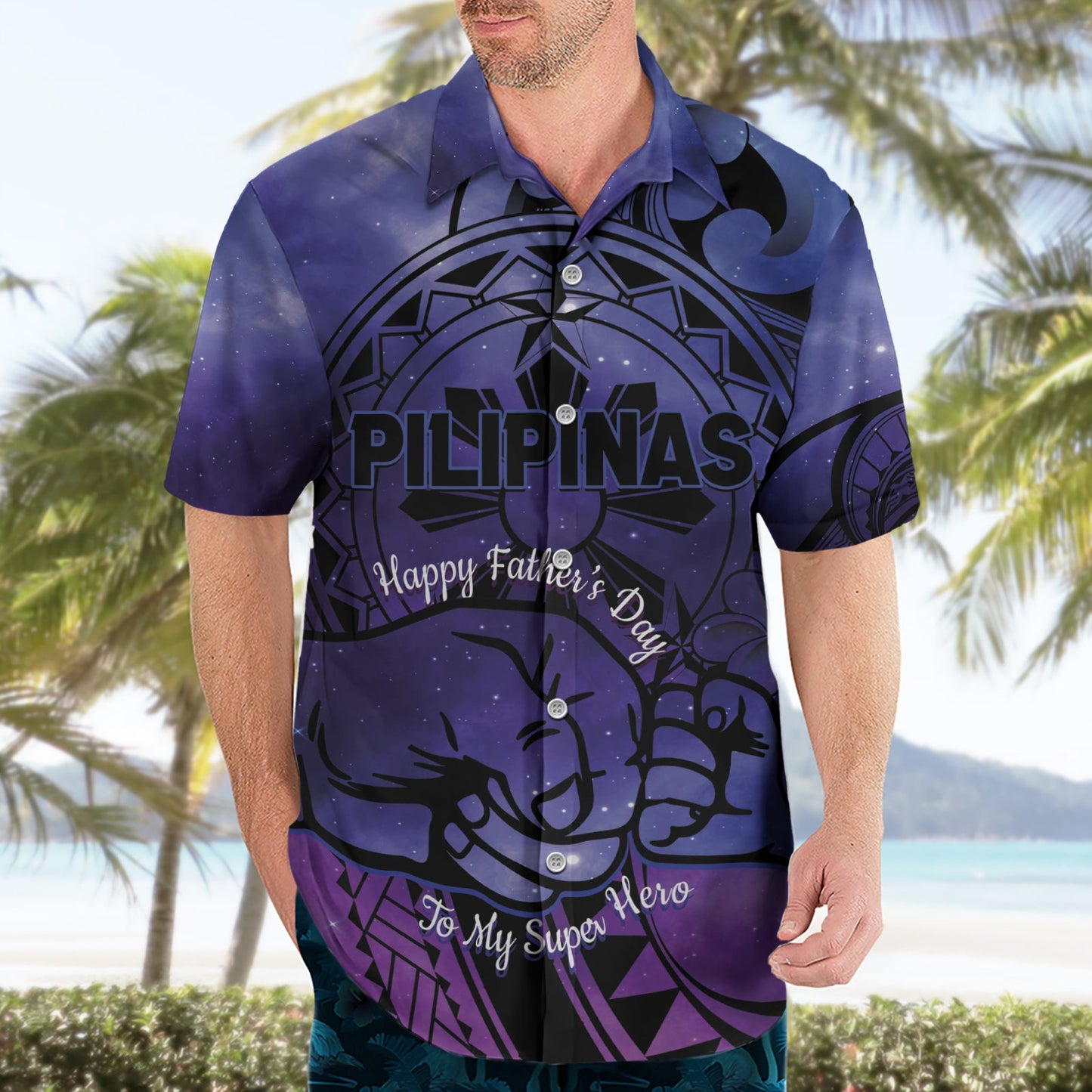 Philippinen Vatertag Hawaiihemd Polynesian Tattoo Galaxy Vibes LT14