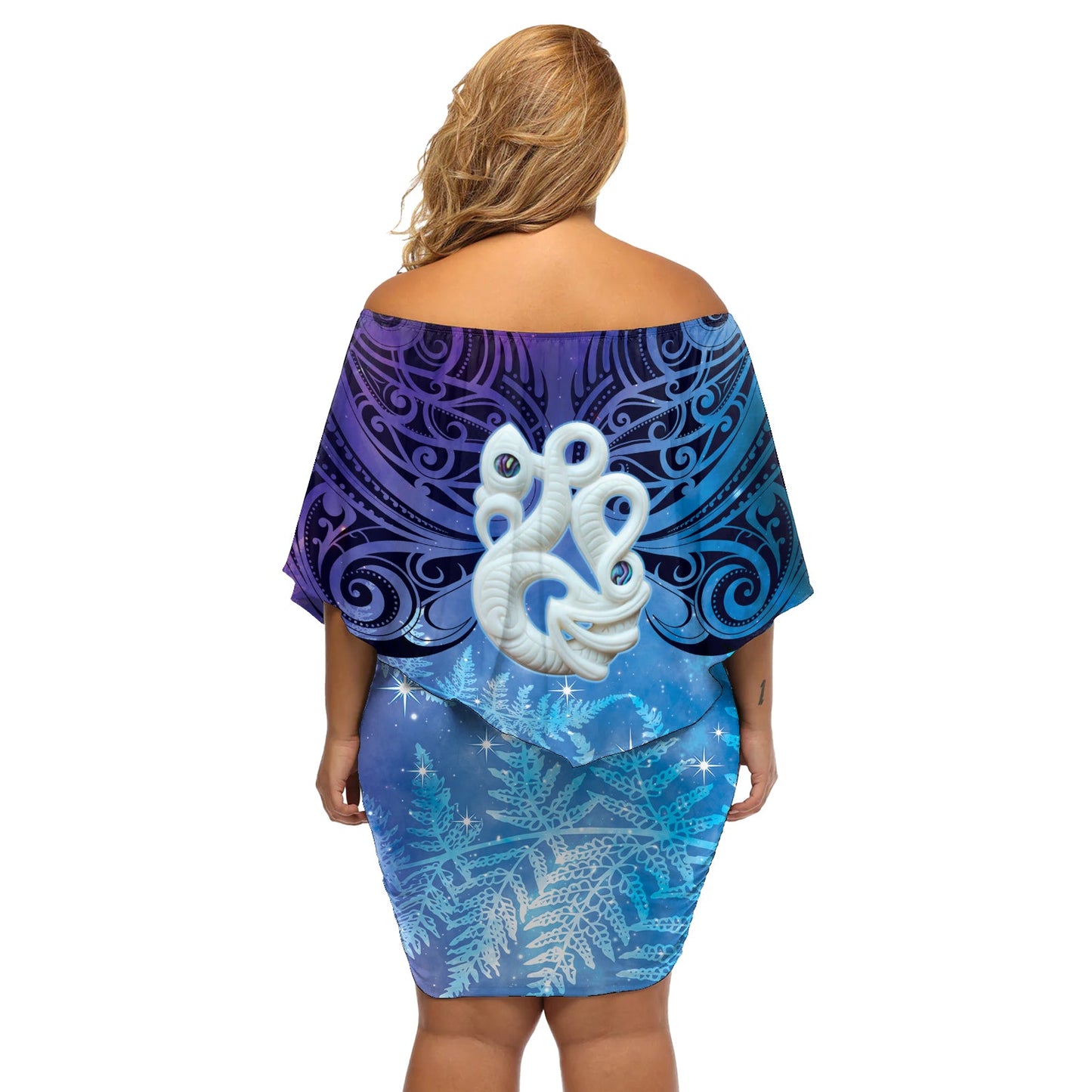 Neuseeland Matariki Off Shoulder Kurzes Kleider blumen Aotearoa Maori Neujahr Manaia Galaxy Vibes LT14
