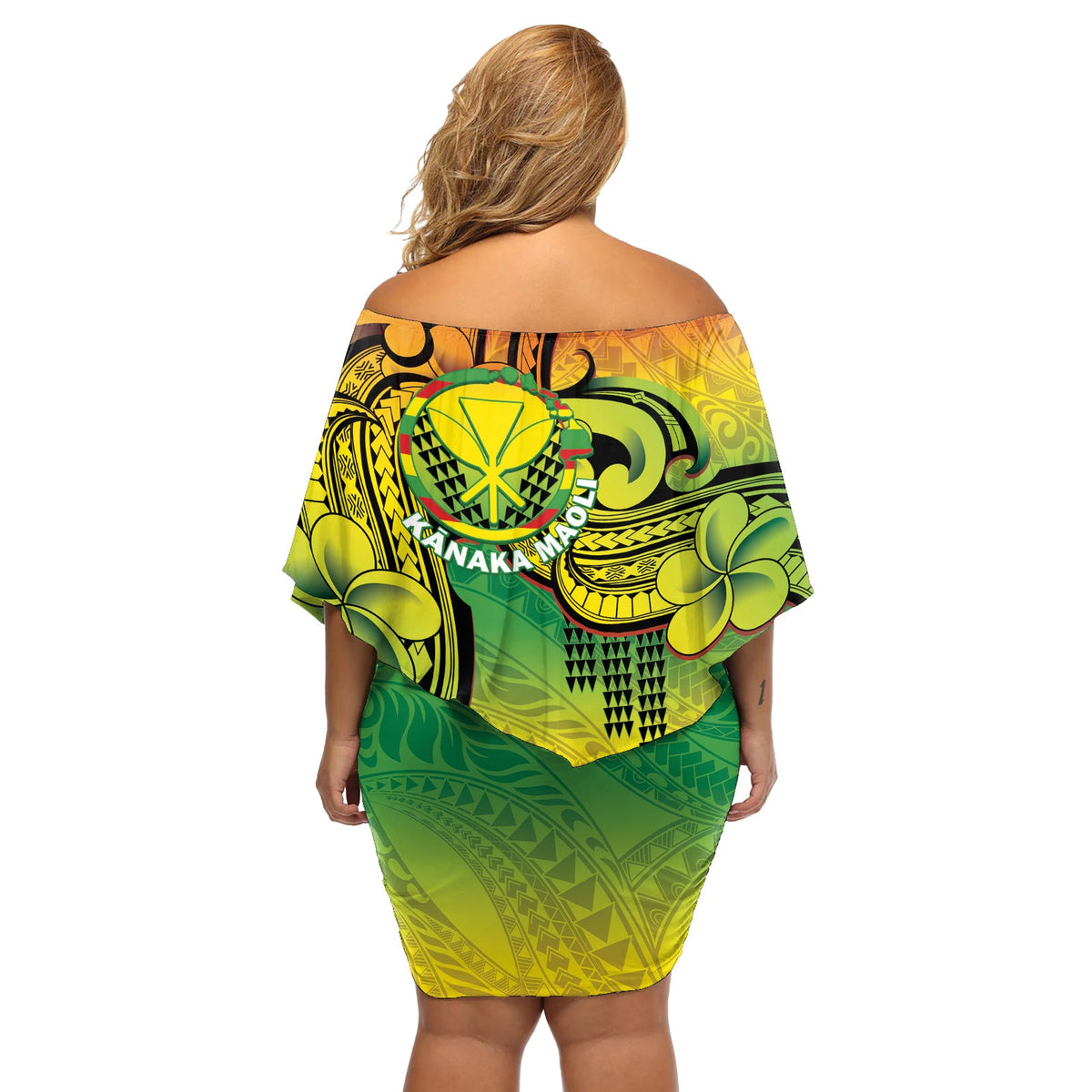 Hawaii-Flaggentag, schulterfreies, kurzes Kleid mit blumen, Kanaka Maoli mit polynesischem Kakau-Muster LT14