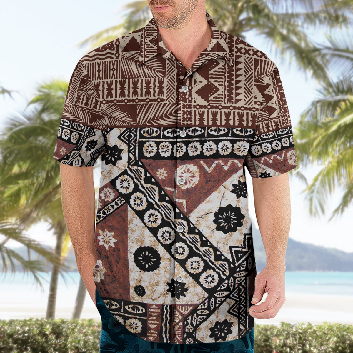 Bula Fiji Hawaiihemd Einzigartiges Masi Tapa Muster LT14