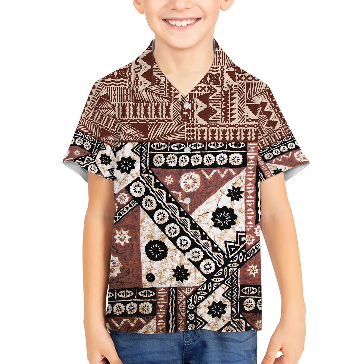 Bula Fiji Hawaiihemd Einzigartiges Masi Tapa Muster LT14