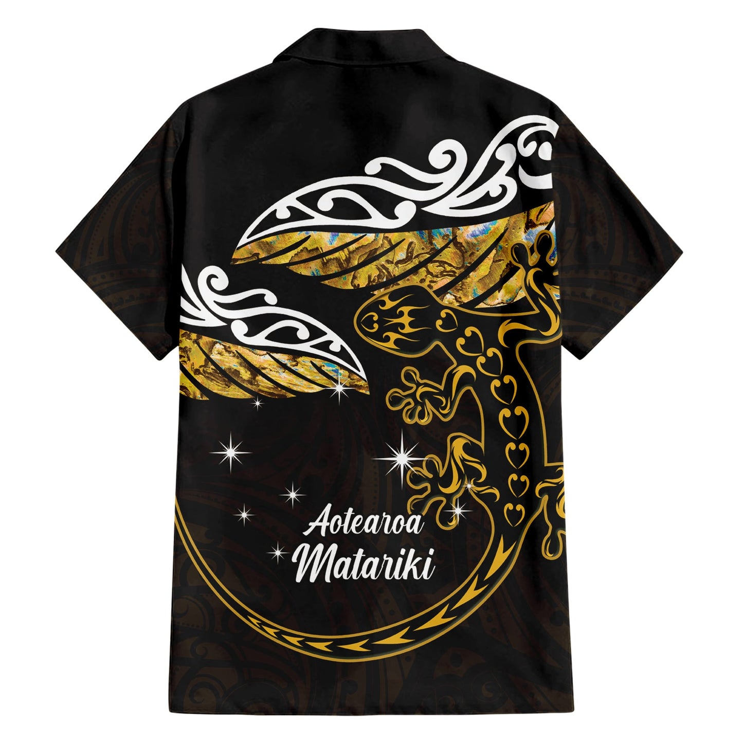 Neuseeland Matariki Hawaiihemd Maori Neujahr Silberfarn und Eidechse - Gold LT14