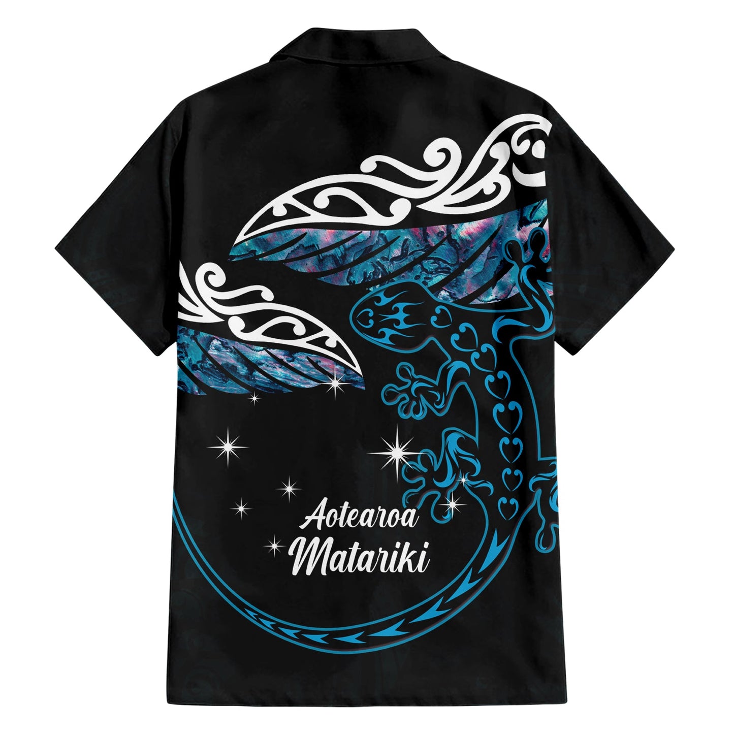 Neuseeland Matariki Hawaiihemd Maori Neujahr Silberfarn und Eidechse - Türkis LT14
