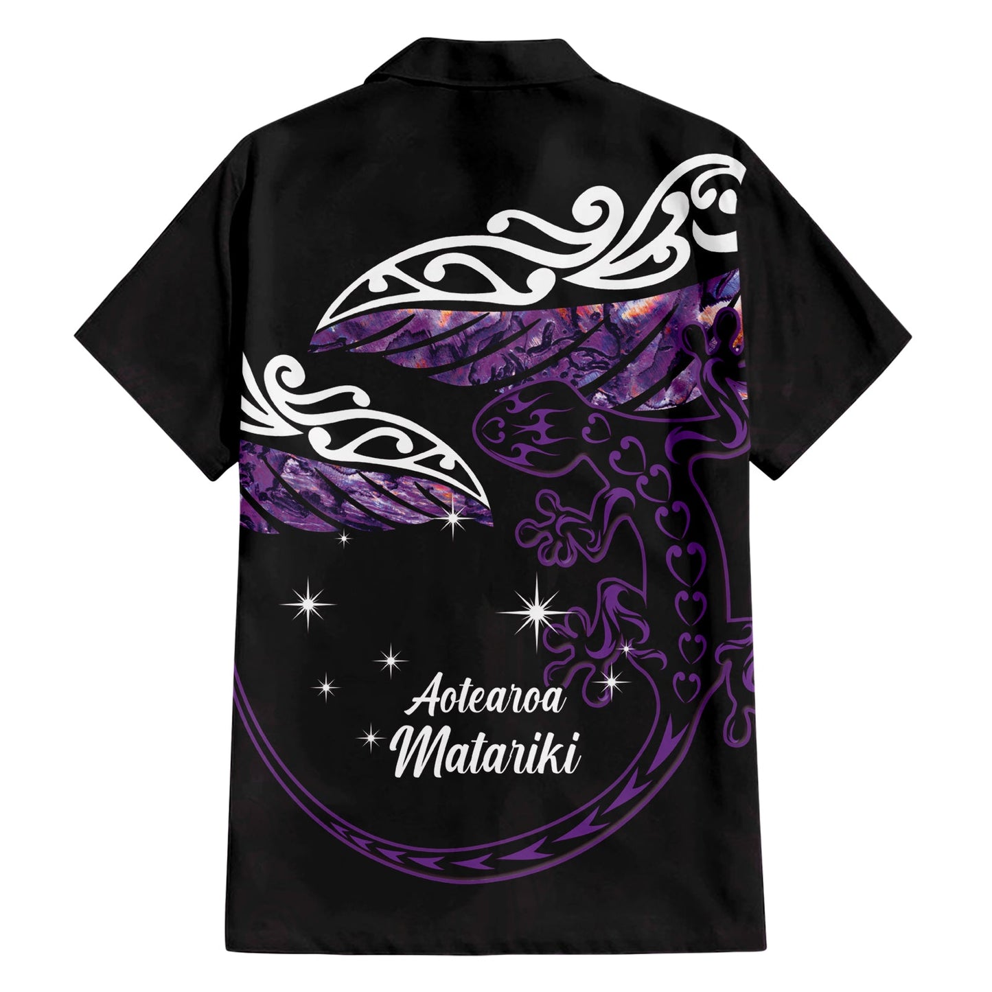 Neuseeland Matariki Hawaiihemd Maori Neujahr Silberfarn und Eidechse - Lila LT14
