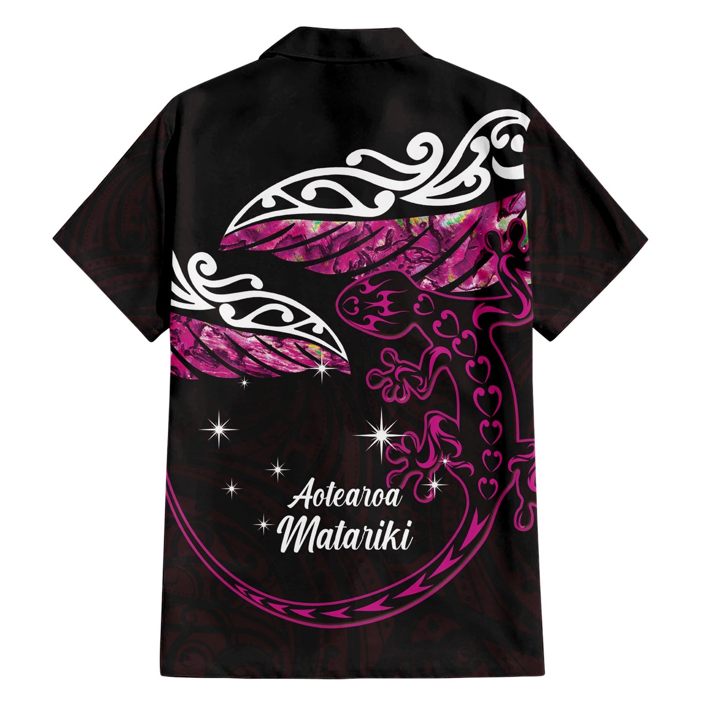 Neuseeland Matariki Hawaiihemd Maori Neujahr Silberfarn und Eidechse - Rosa LT14