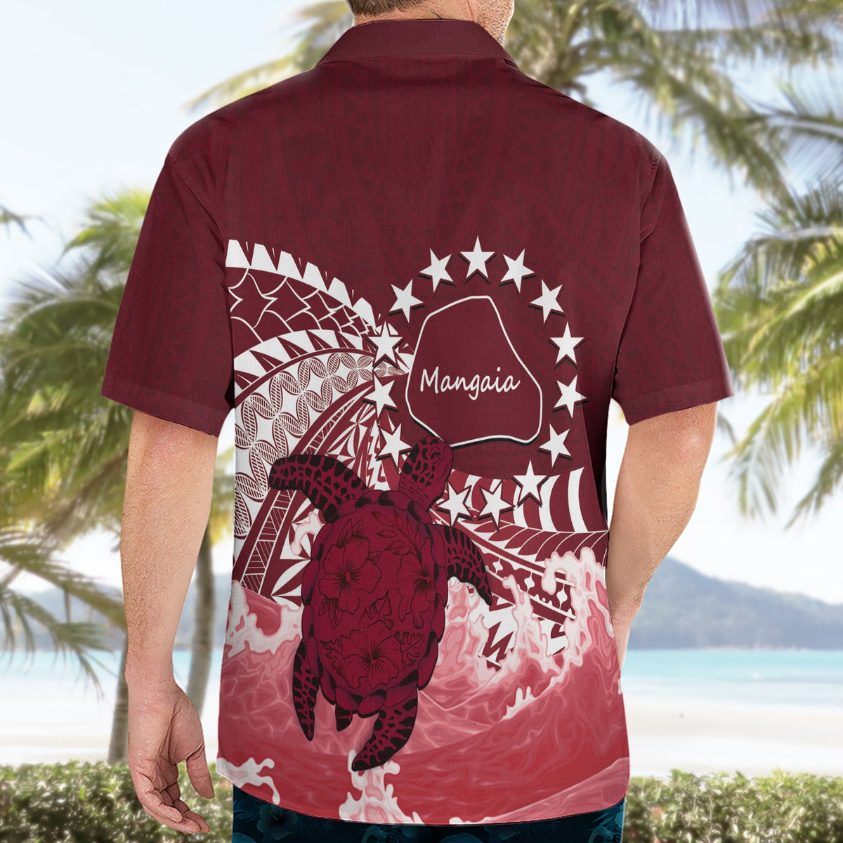 Cook Islands Mangaia Gospel Day Hawaiihemd Polynesische Kunst mit Meeresschildkröte LT14