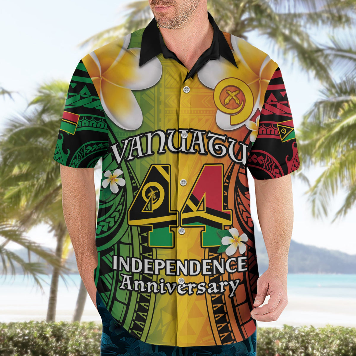 Vanuatu Unabhängigkeitstag Hawaiihemd Long God Yumi Stanap Happy 44th Anniversary LT14