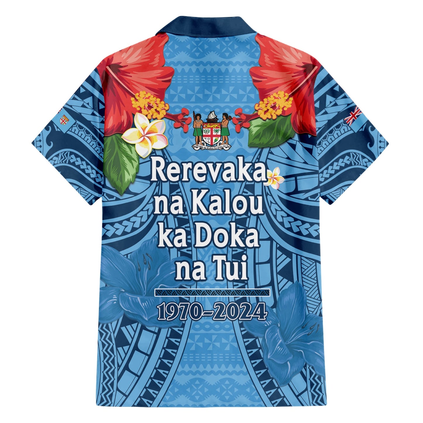 Fiji Day Hawaiihemd Happy 54 Years Of Independence Tapa Muster Blau LT14