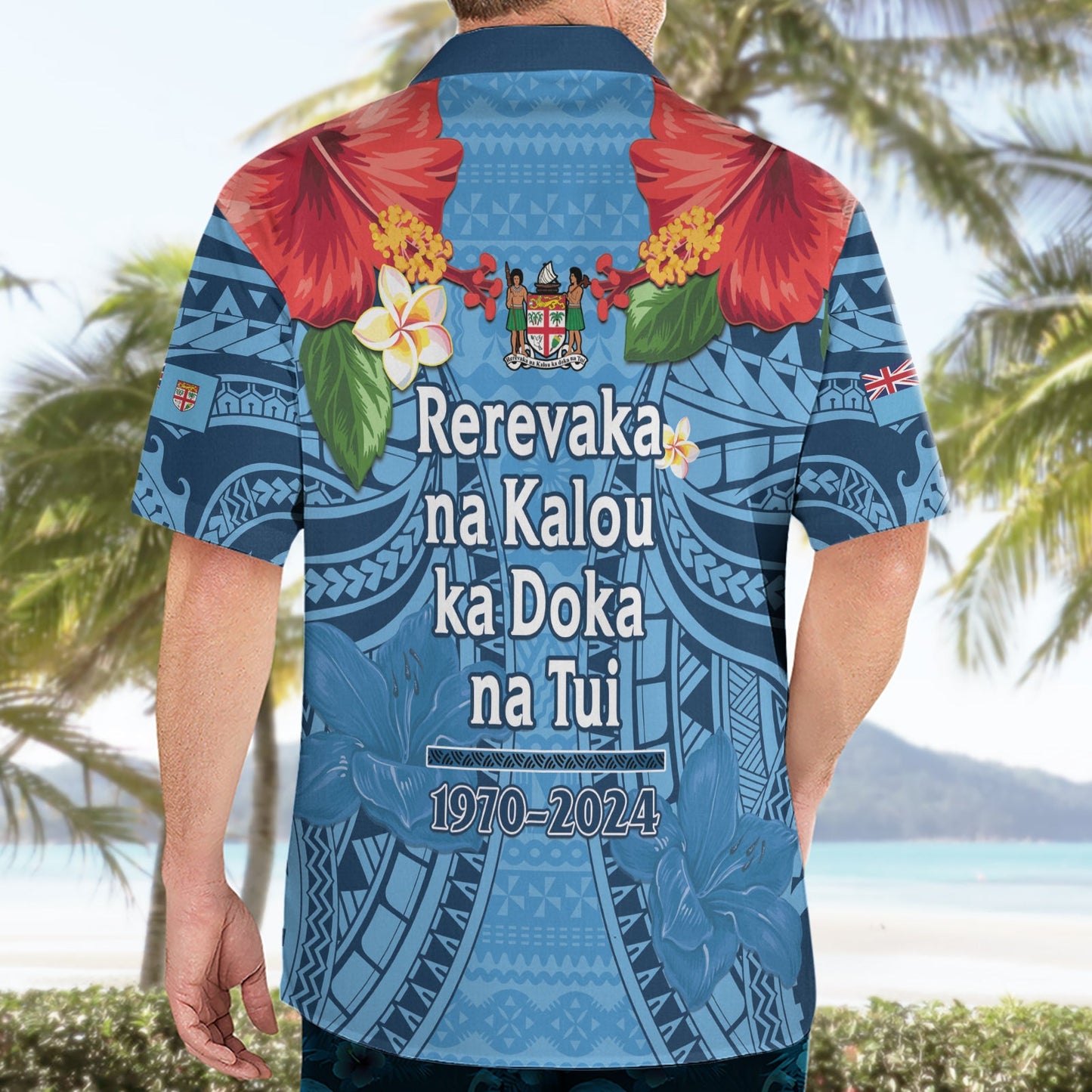 Fiji Day Hawaiihemd Happy 54 Years Of Independence Tapa Muster Blau LT14