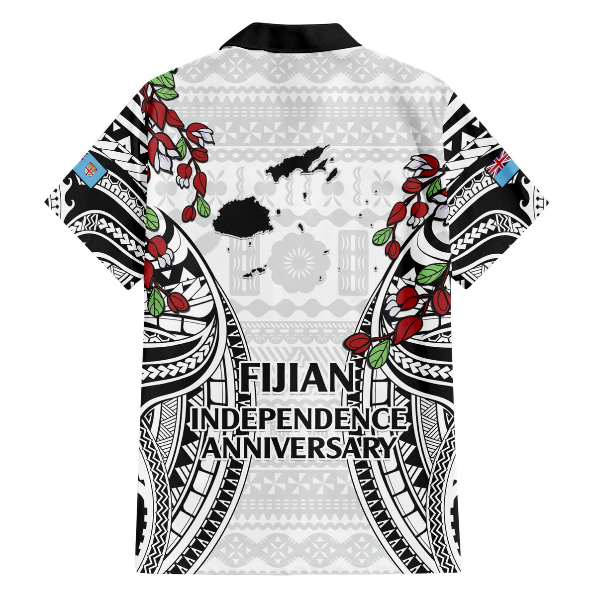 Fiji Day Hawaiihemd Happy 54 Years Of Independence Tapa-Muster Weiß LT14