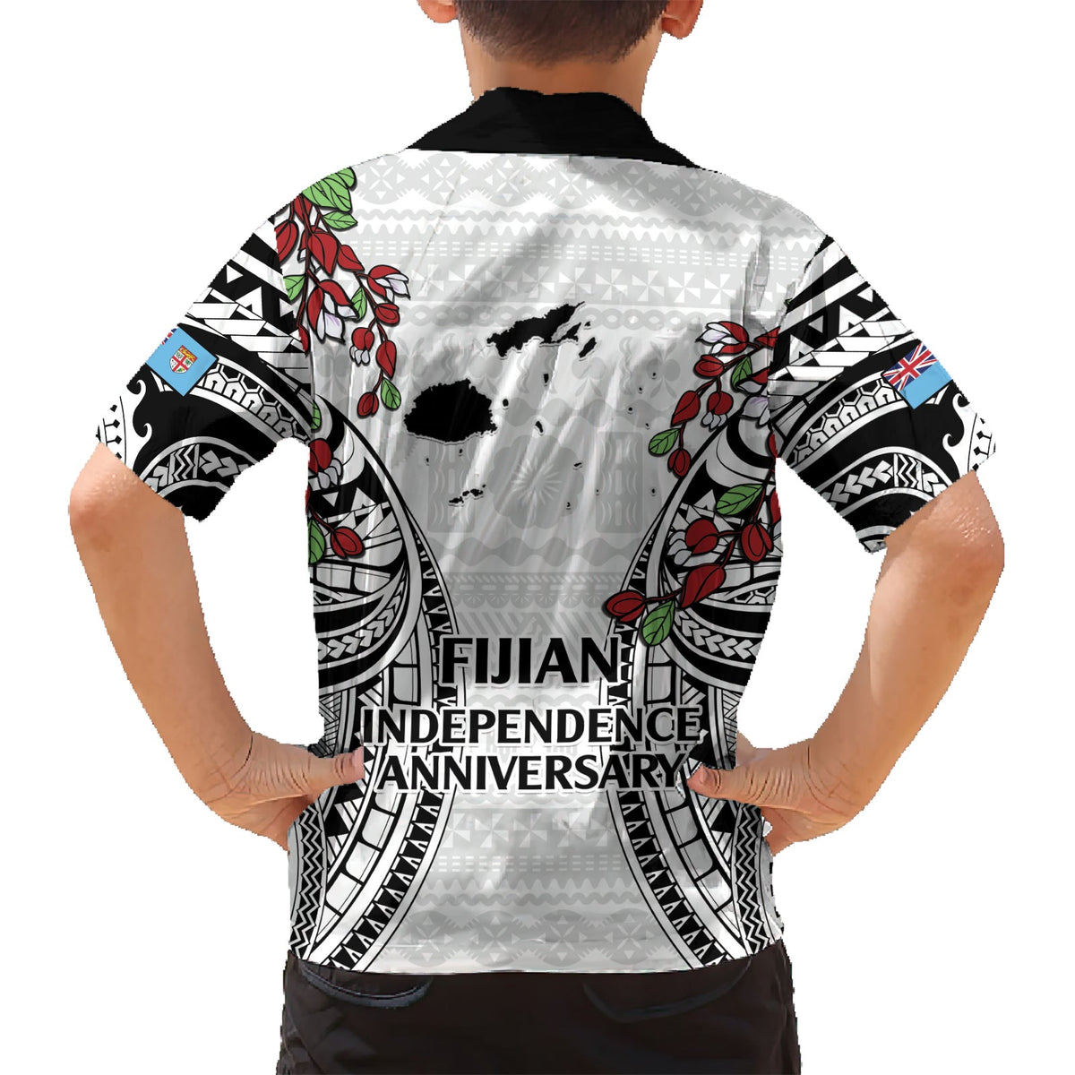 Fiji Day Hawaiihemd Happy 54 Years Of Independence Tapa-Muster Weiß LT14