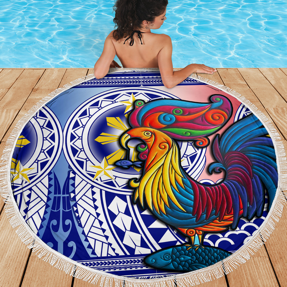 Hawaii Shaka Zeichen Stranddecke Polynesisches Muster Himmelblau Version LT01