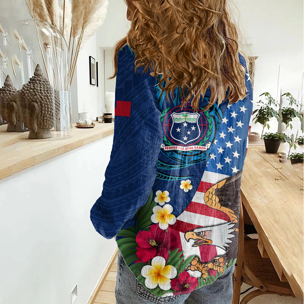 Vereinigte Staaten und Samoa Frauen Casual Shirt USA Flagge Adler Mix Samoan Wappen LT14