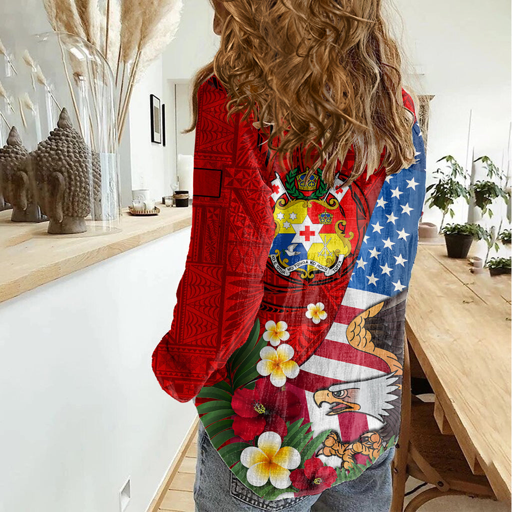 Vereinigte Staaten und Tonga Frauen Casual Shirt USA Flagge Adler Mix Tonga Wappen Ngatu Muster LT14