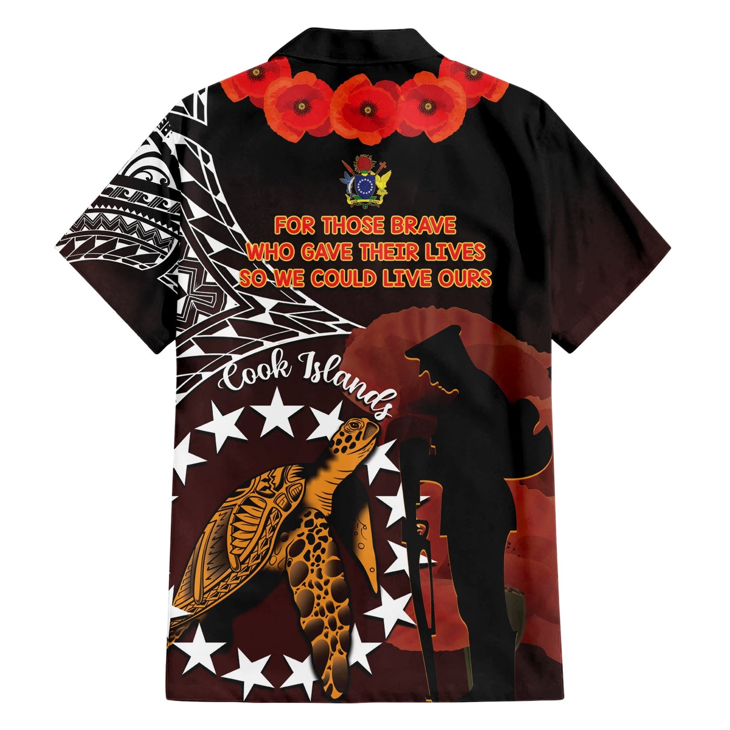 Cook Islands ANZAC Day Hawaiihemd Mohnblumen mit Meeresschildkröte LT14