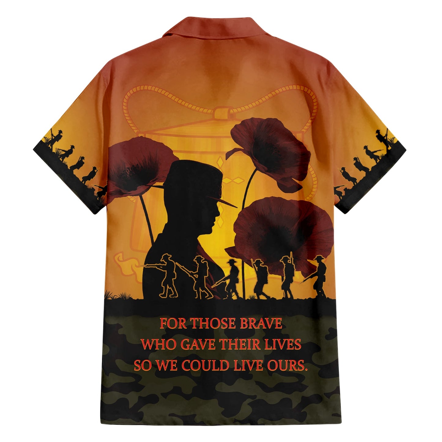 Tokelau ANZAC Day Hawaiihemd Camouflage mit Mohnblumen Lest We Forget LT14