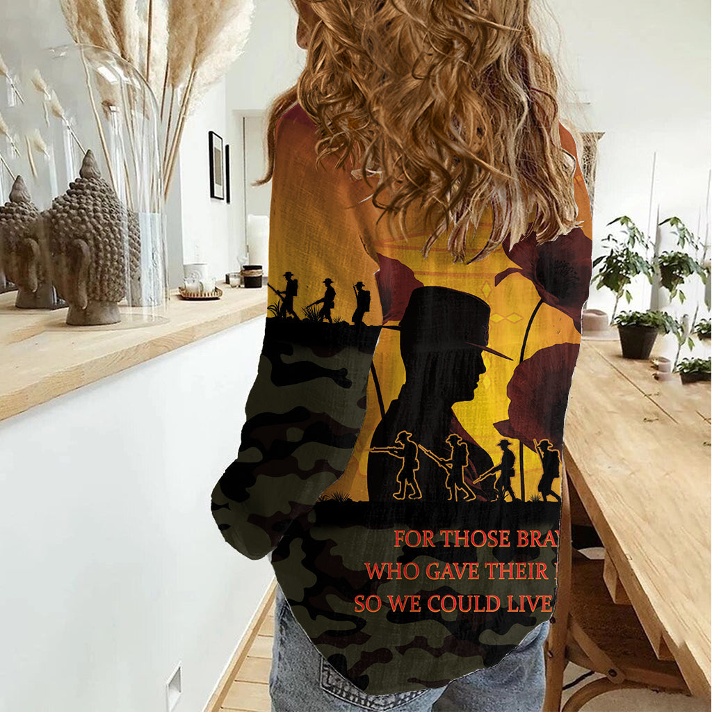 Tokelau ANZAC Day Damen Freizeithemd Camouflage mit Mohnblumen Lest We Forget LT14