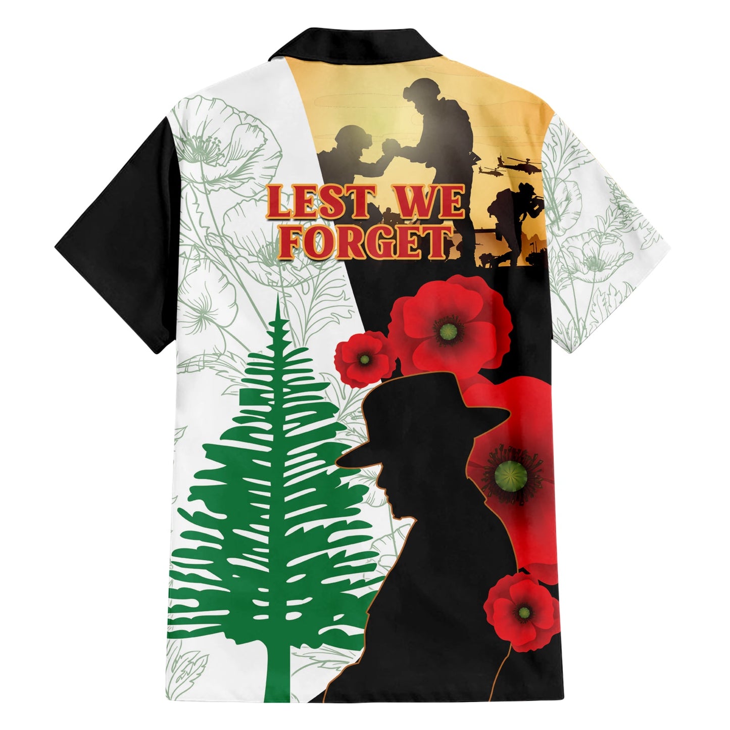 Norfolkinsel ANZAC Day Hawaiihemd Kiefer mit Mohnblumen Lest We Forget LT14