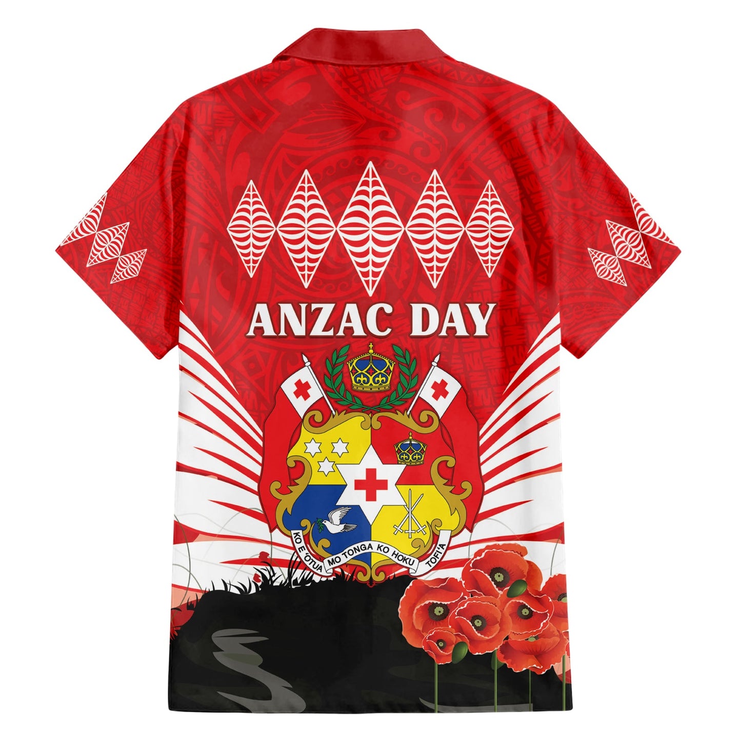 Tonga ANZAC Day Hawaiihemd Camouflage mit Mohnblumen Lest We Forget LT14