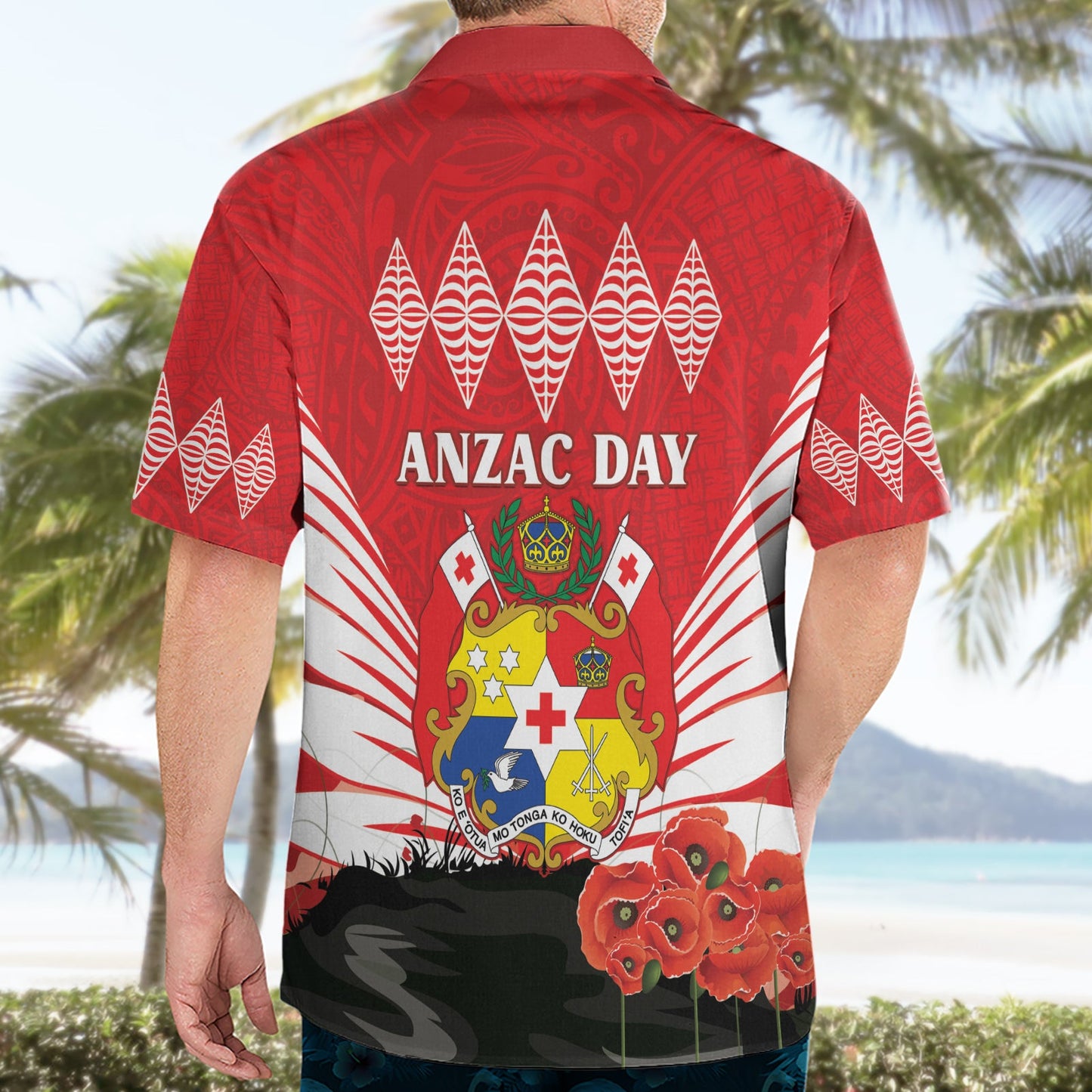 Tonga ANZAC Day Hawaiihemd Camouflage mit Mohnblumen Lest We Forget LT14