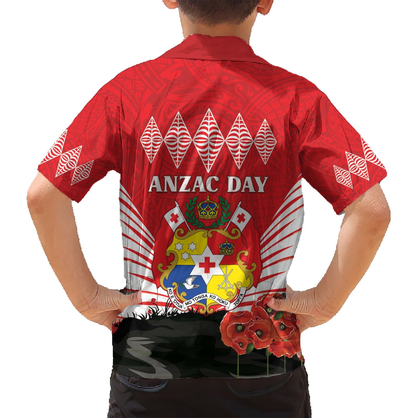 Tonga ANZAC Day Hawaiihemd Camouflage mit Mohnblumen Lest We Forget LT14