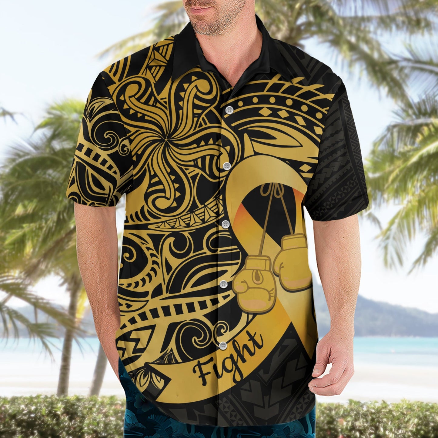 Polynesien Knochenkrebs Bewusstsein Hawaiian Shirt Kampf Krieger LT14