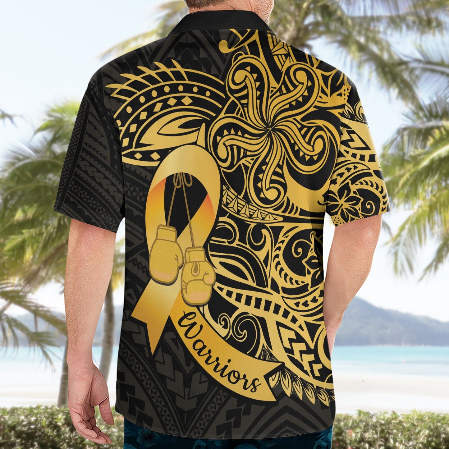 Polynesien Knochenkrebs Bewusstsein Hawaiian Shirt Kampf Krieger LT14