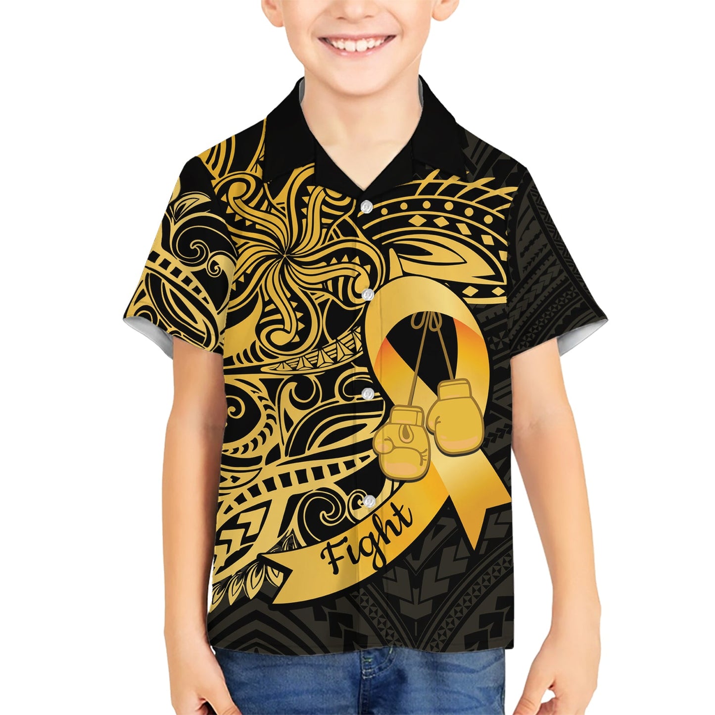 Polynesien Knochenkrebs Bewusstsein Hawaiian Shirt Kampf Krieger LT14