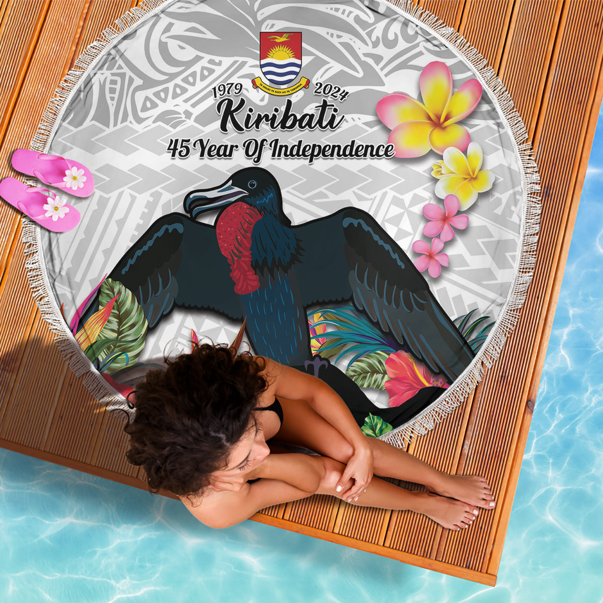 Stranddecke xxl zum 80. Jahrestag der Befreiung von Guam, Palmen- und Robbenmotiv, Hibiskus, polynesisches Muster LT03