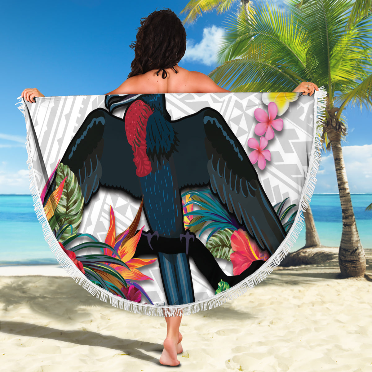 Stranddecke xxl zum 80. Jahrestag der Befreiung von Guam, Palmen- und Robbenmotiv, Hibiskus, polynesisches Muster LT03