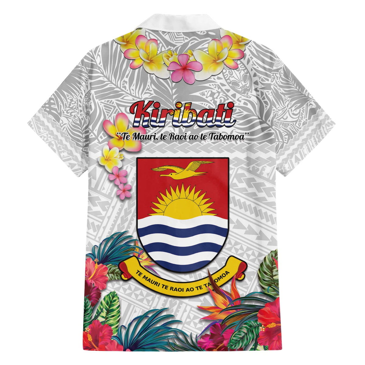 Kiribati Unabhängigkeitstag Hawaiihemd Fregattvogel Mix Tropische Blumen - Weiß Stil LT14