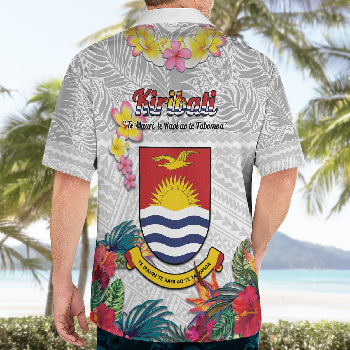 Kiribati Unabhängigkeitstag Hawaiihemd Fregattvogel Mix Tropische Blumen - Weiß Stil LT14