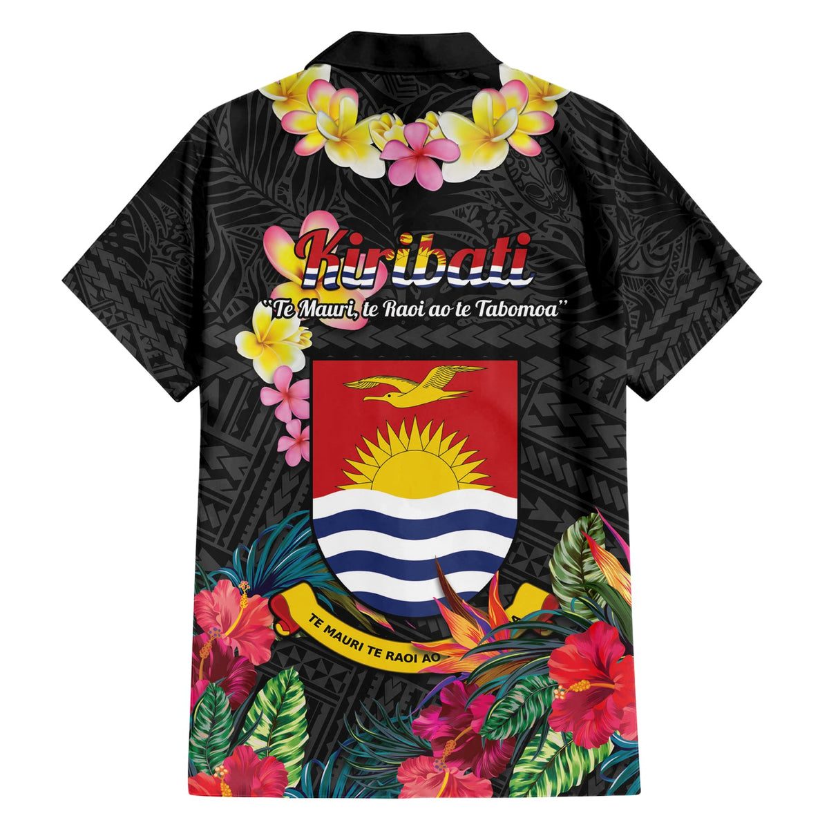 Kiribati Unabhängigkeitstag Hawaiihemd Fregattvogel Mix Tropische Blumen - Schwarz Stil LT14