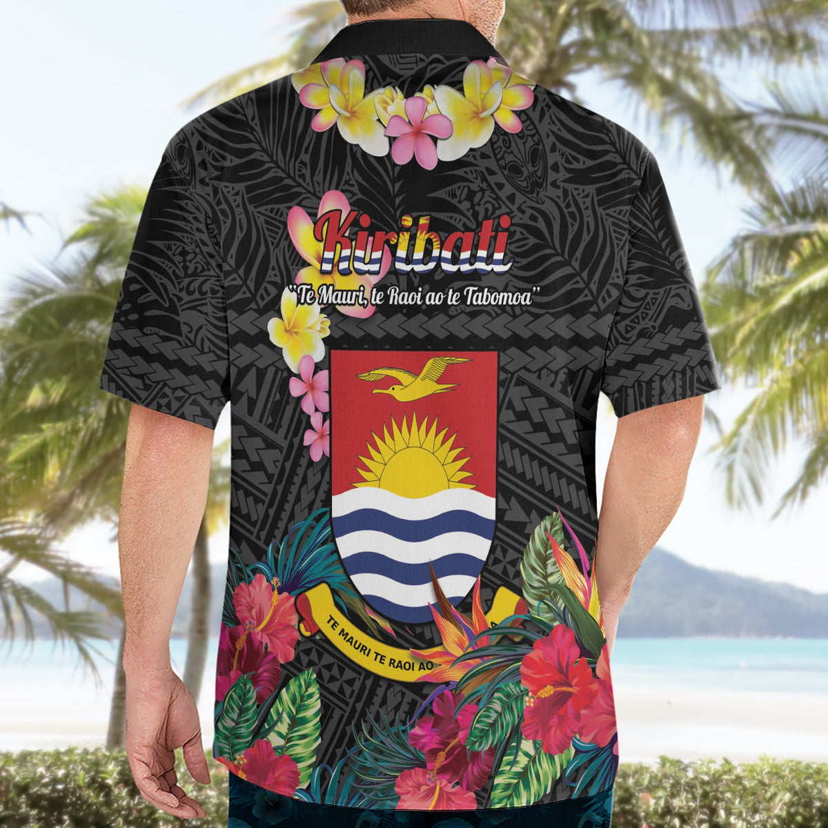 Kiribati Unabhängigkeitstag Hawaiihemd Fregattvogel Mix Tropische Blumen - Schwarz Stil LT14