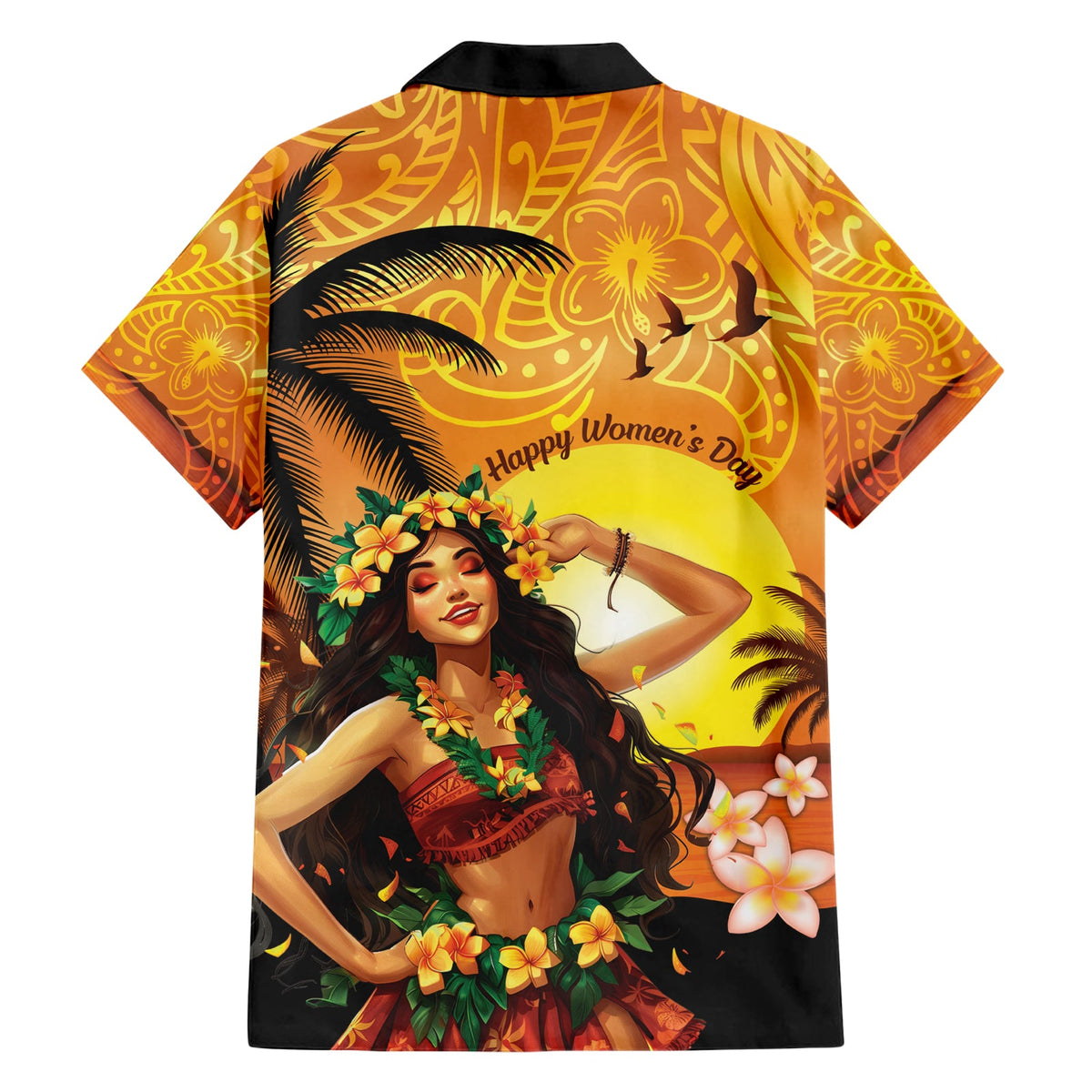 Aloha Hawaii Frauentag Hawaiihemd Hula-Mädchen mit Sonnenuntergang Vibes LT14