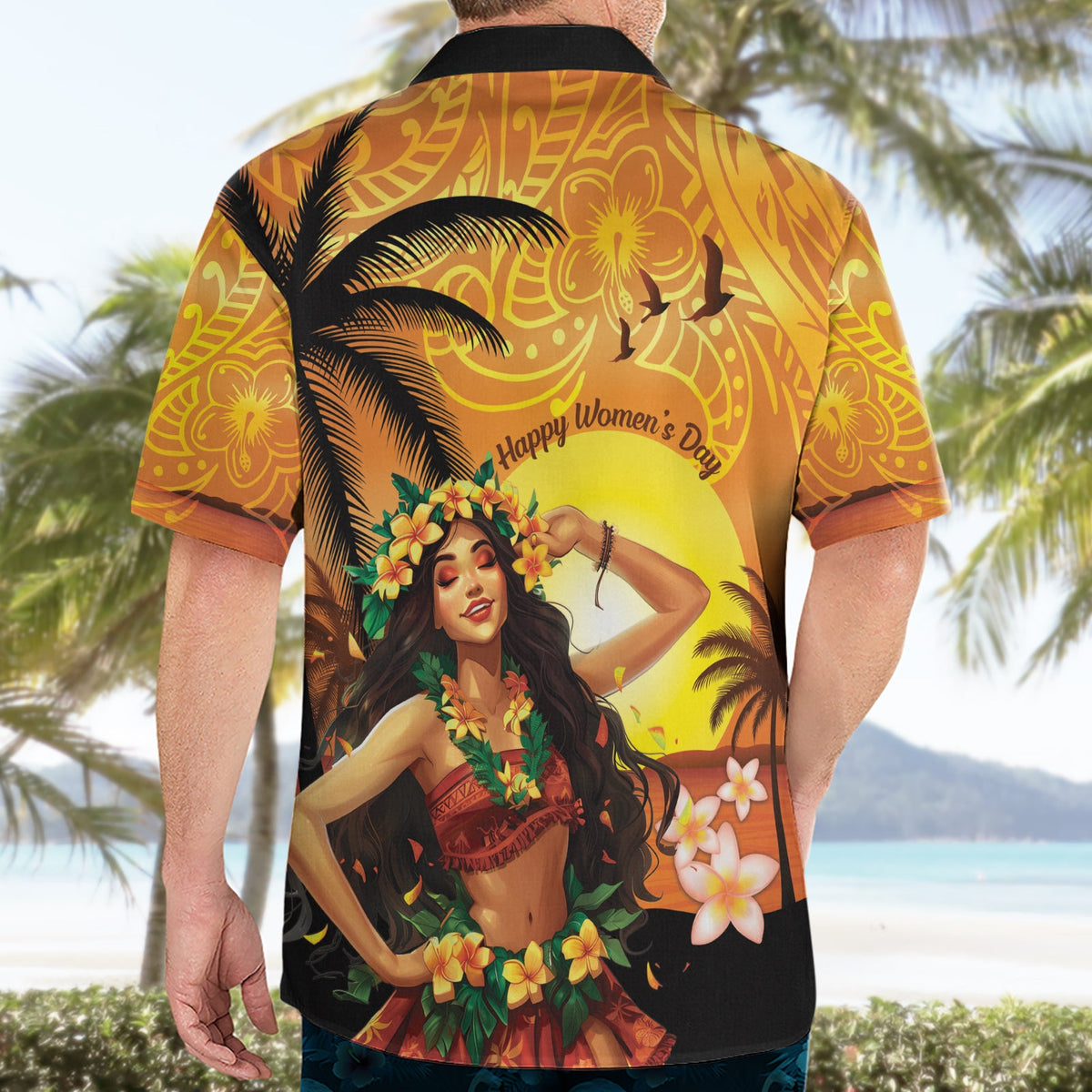 Aloha Hawaii Frauentag Hawaiihemd Hula-Mädchen mit Sonnenuntergang Vibes LT14